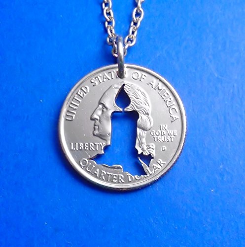 Christmas Candle Pendant Necklace Cut In A Quarter Dollar Coin
