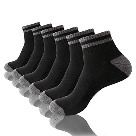 Shinno 6 Pack Mens Ankle Athletic Socks Casual Comfortable Cushion Quarter Socks