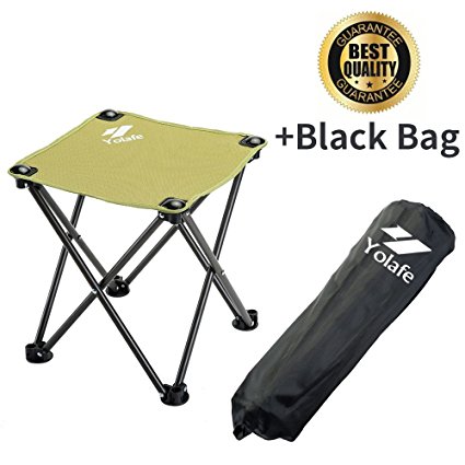 Folding Camping Stool, Portable Chair for Camping Fishing Hiking Gardening and Beach, Green Yellow Seat with Black Bag (1 Piece)