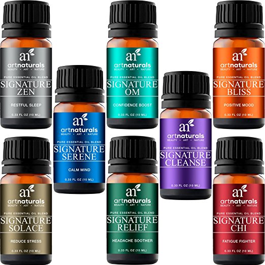 Art Naturals Top 8 Essential Oils Set 10ml each - Lavender, Tea tree, Peppermint, Frankincense, Eucalyptus, Sweet Orange, Rosemary & Lemongrass - 100% Pure Therapeutic Grade - 2016 Edition Kit