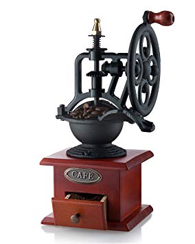 Gourmia GCG9315 Manual Coffee Grinder Antique Cast Iron Hand Crank Coffee Mill With Grind Settings & Catch Drawer 12.5 x 12.5 x 26 cm