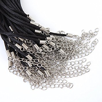 Bingcute 50Pcs Black Satin Necklace Cord 2.0mm Size/20.1 Inch with Lobster Clasp 2"inch Extended Chain