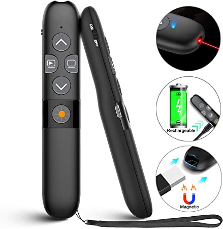 ZesGood Wireless Presenter,Rechargeable Wireless Presenter Remote with Red Light, 2.4GHz USB Wireless PowerPoint Presentation Clicker for Volume Control/Page Flip/Black& Full Screen/Switch Windows