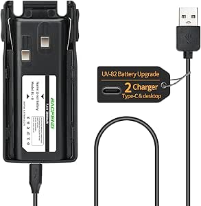 BAOFENG UV-82 Battery Upgraded BL-8 2800mAh Li-ion Battery with Type-C Charger Cable for UV-82HP UV-82C MIRKIT UV-82 MK3/5 etc Two Way Radio