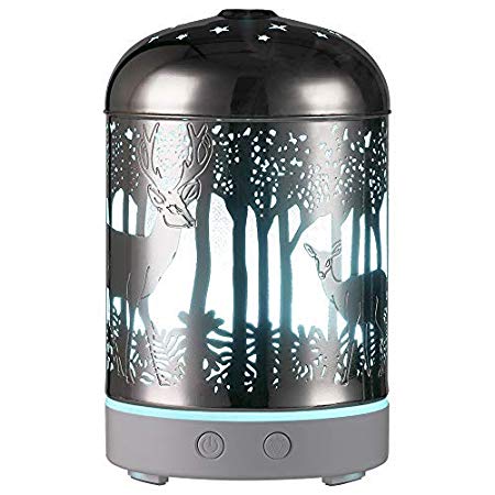 Essential Oil Diffuser -120ml Cool Mist Humidifier -14 Color LED Nihgt lamps -Crafts Ornaments All in One is The Round Rich Upgrade Whisper-Quiet Ultrasonic Metal Deer Humidifiers US 120V
