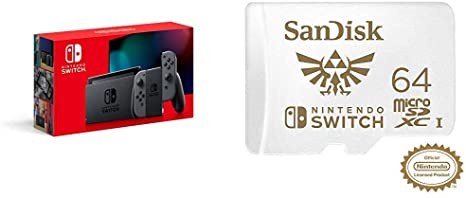 Nintendo Switch with Gray Joy‑Con - HAC-001(-01)   SanDisk 64GB MicroSDXC UHS-I Card