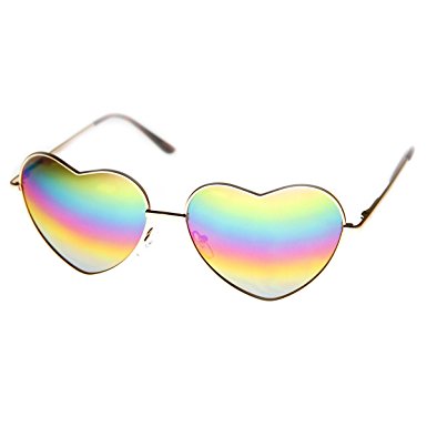 zeroUV - Womens Metal Frame Flash Mirror Rainbow Lens Heart Shape Sunglasses