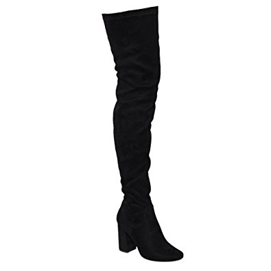 Beston FF01 Women's Stretchy Thigh High Snug Fit Chunky Block Heel Boots