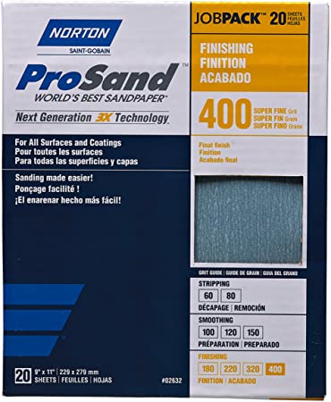 Norton Abrasives - St. Gobain, ProSand 9 in. x 11 in., Sanding Sheets 400G - 20 Pack