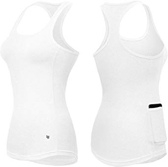 ODODOS Workout Tank Tops for Women, Strappy Athletic Tanks with Side Pocket, Exercise Gym Yoga Shirts