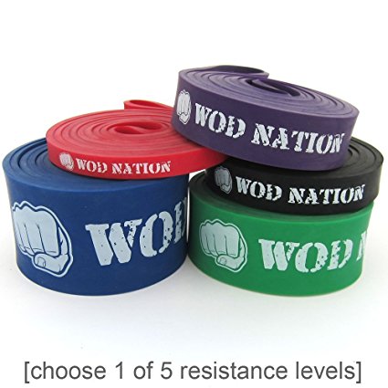 Pull Up Assist Band by WOD Nation | Blue Band 65-175 lbs - Pullup Assistance, Resistance Exercise, Stretch, Mobility Work & Functional Fitness - SINGLE BAND 41 inch straps