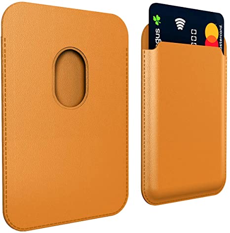 Magnetic Credit Card Holder Leather Wallet Case Compatible with iPhone 12/Pro/Max/Mini, with MagSafe Magnetic RFID Card Holder, Card Cover Holder with Magnet for Phone (Yellow)