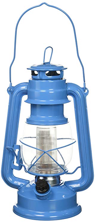 Northpoint 190610 Vintage Style Santorini Blue Hurricane 12 LED's and 150 Lumen Light Output and Dimmer Switch, Battery Operated Hanging Lantern for Indoors and Outdoor Usage