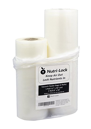 Nutri-Lock Vacuum Sealer Bags. 2 Rolls 11x50 and 8x50. Commercial Grade Bag Rolls for FoodSaver and Sous Vide - New New