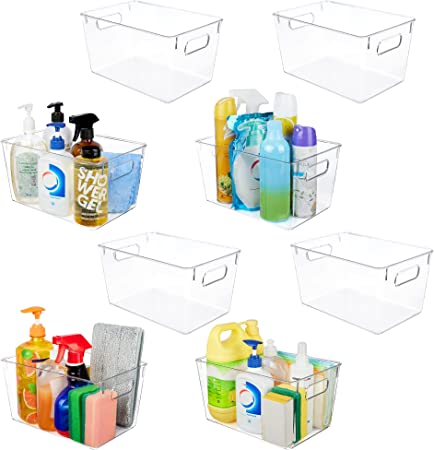 YIHONG Clear Plastic Storage Organizer Bins, 8 Pack Plastic Food Storage Bins with Handle for Kitchen,Refrigerator, Freezer,Cabinet Organization and Storage