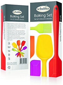 Schubba Premium Silicone Spatula Set of 5 Kitchen Utensils. BPA-Free Hygienic One-Piece Design Food Grade Silicone with Steel Core Handles, Heat Resistant for Cooking and Baking. LFGB Approved Professional Grade Tools. 100% Satisfaction Guaranteed