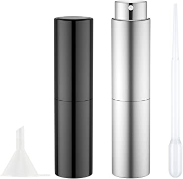Perfume Atomiser Refillable 20ML Faireach Travel Aftershave Dispenser Spray Bottle Empty Leak Proof 2PCS Black Silver