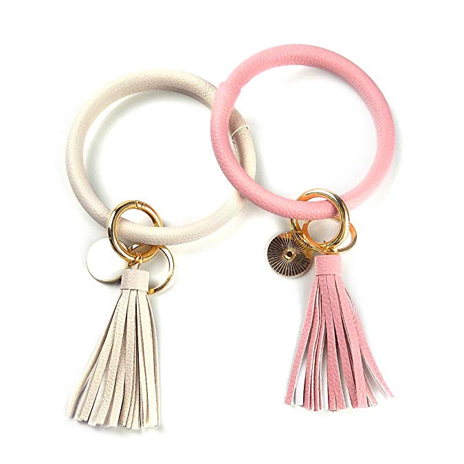 Leather Bracelet Key Ring Bangle Keyring, Tassel Ring O Key Ring Keychain Wristlet for Women Girls – Free Your Hands