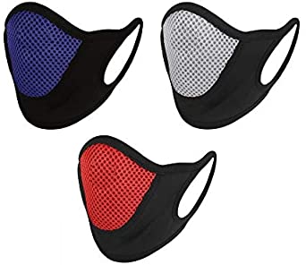 Mrlahat 3 Pc Protective Mouth Face Masks Breathable Mesh UV Blocking Shield Cover Driving Motorcycle Cycling Balaclava Neck Adult (Silver Blue Red)