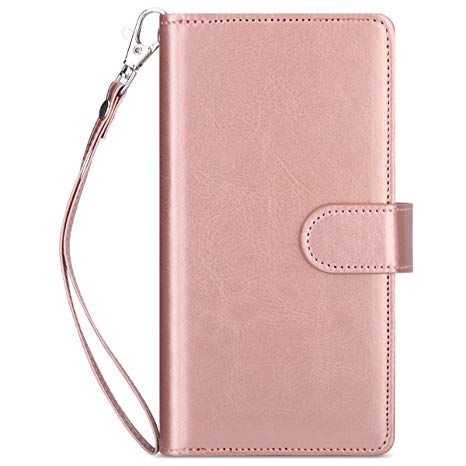 Galaxy Note 8 Case, Galaxy Note 8 Wallet Case, ULAK Multi Card Holders Full Protection Magnetic Flip Wallet Cover with Wrist Strap for Samsung Galaxy Note 8 Rose Gold