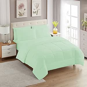 King Size Comforter Set with Sheets - 7-Piece Bedding Collection - 1 Comforter, 1 Fitted Sheet, 1 Flat, 4 Pillowcases - Deep Pocket - Soft & Breathable Premium Quality - Ideal for All Seasons, Mint