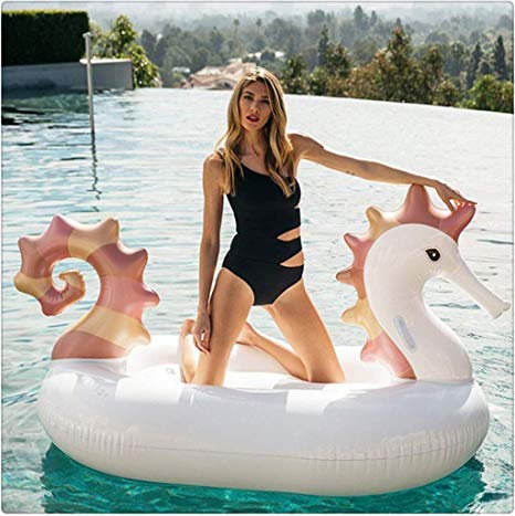 Hqadd 220cm Giant Seahorse Inflatable Pool Float - Water Party Fun Toys - Ride-on Air Mattress Lounger Swimming Ring