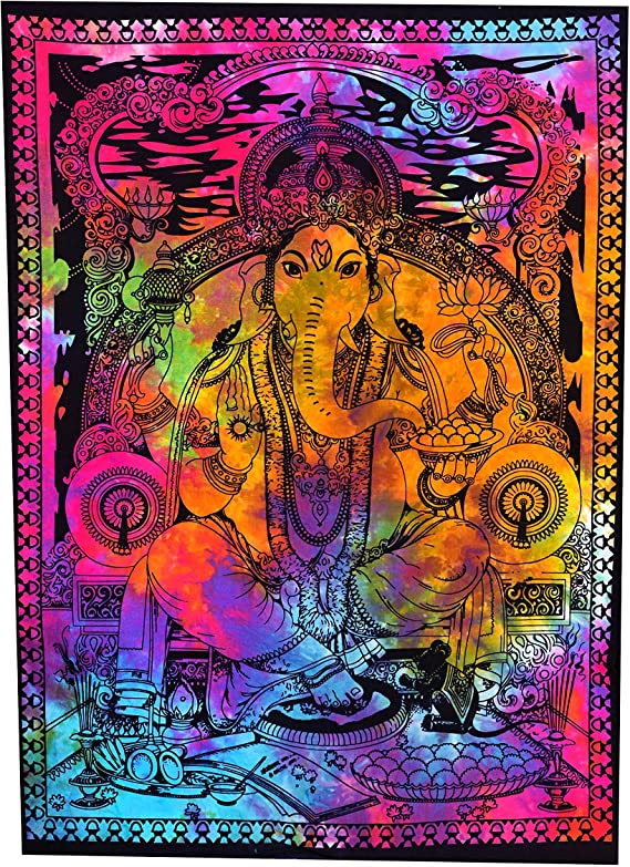 Craft Trade Lord Ganesha God Ganpathi Printed Polyester Door Curtain/Temple Curtain Tapestry-30 x 40 Inches