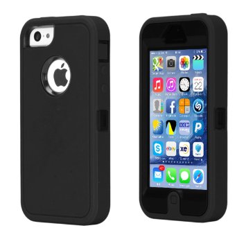 iPhone 5C Heavy Duty Shock Proof Builders Workman Case Cover with built-in screen protector - Black