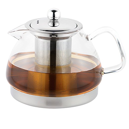 Toyo Glass Teapot with Stainless Steel Lid, Large Capacity Water Pot with Safe Filter - No Spill- Heat Resistant Elegant Glass Teapot,Tea Kettle for Home,, 28 Oz/800ML