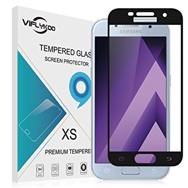 VIFLYKOO Samsung Galaxy A5 2017 Screen Protector,Tempered Glass Screen Protector for Samsung Galaxy A5 2017 Full Coverage 9H Hardness Crystal Clear Scratch Resist Bubble-free Black