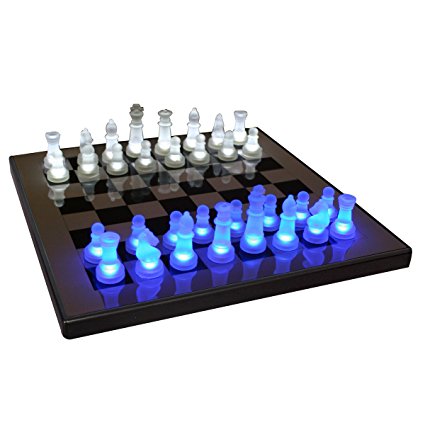LumiSource SUP-LEDCHES-BW LED Lightened Glow Chess Set, Blue/White