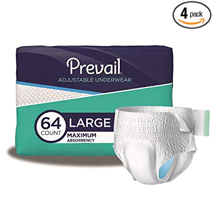 Prevail Maximum Absorbency Incontinence Underwear Large 16 Count (Pack of 4) Breathable Rapid Absorption Discreet Comfort Fit Adult Diapers