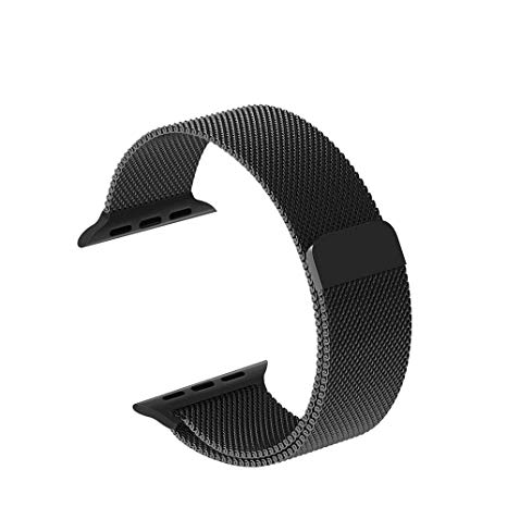 Smartwatch Bands for Apple Watch Band Series 4/3/2/1, Milanese Loop Band Stainless Steel with Adjustable Magnetic Closure Replacement Sport Bands Compatible with iWatch Band 42mm/44mm, Black