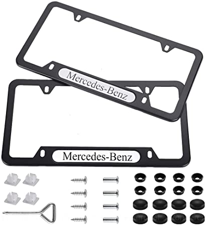 Bocianelli 2 Pack High-Grade License Plate Frame for Mercedes-Benz,for All Mercedes-Benz License Frame,with Screw Caps Cover Set (Fit Mercedes-Benz)