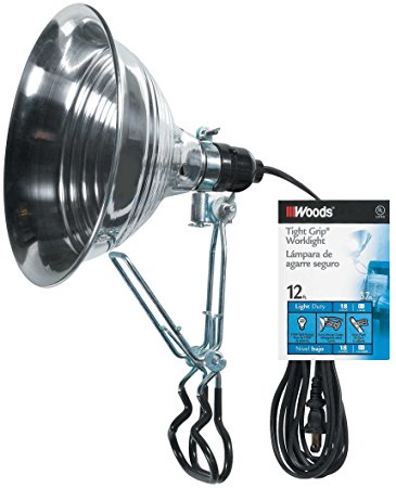 Woods 2839 18/2 Gauge SPT-2 Tight Grip 150-Watt Clamp Lamp with 8.5-Inch Reflector, 12-Foot
