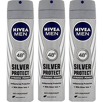 Nivea for Men Silver Protect Anti-perspirant Deodorant Spray 150ml. (Pack of 3)