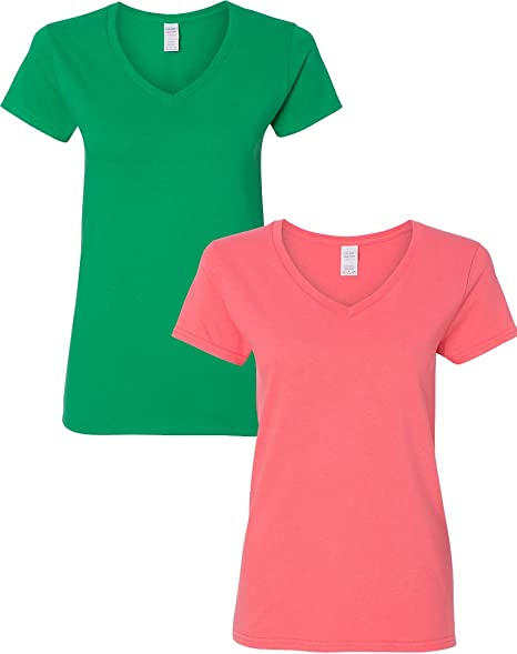 Gildan Women's Heavy Cotton V-Neck T-Shirt, 2-Pack