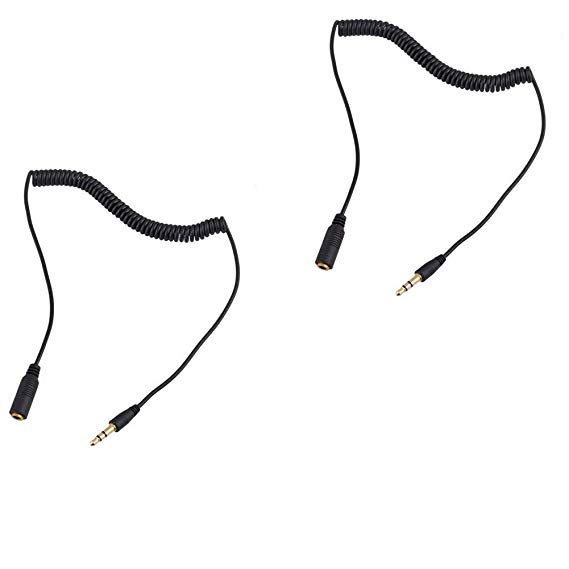 3.5mm Male to Female M/F Plug Jack Stereo Headphone Audio Coiled Extension Cable 3.5mm Male to Female Cable (2PCS)