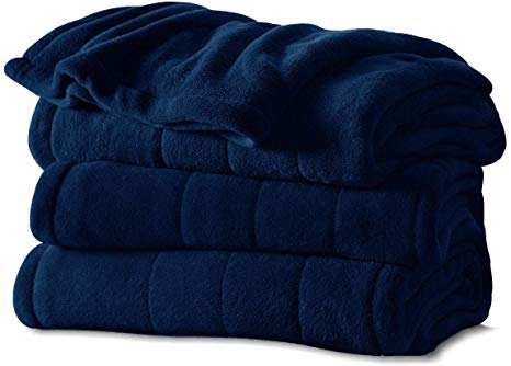 Sunbeam Channeled Soft Microplush Electric Heated Warming Blanket Full Royal Blue Washable Auto Shut Off 10 Heat Settings