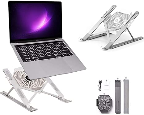 Laptop Stand, Portable Adjustable Aluminum Alloy Notebook Holder for 11-17inch Laptop Tablet Stand with Cooling Fan Stand Holder Cooler for HP DELL Notebook MacBook Air Pro (Silver)
