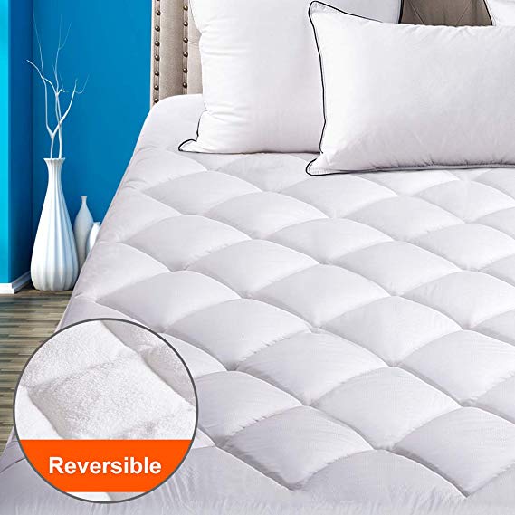 Reversible Mattress Pad Cover King Summer Cooling Mattress Topper All-Season Sherpa Quilted Fitted Pillowtop with 8-21”Deep Pocket