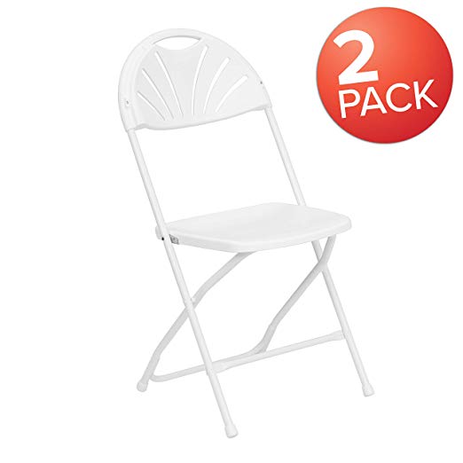 Flash Furniture 2 Pk. HERCULES Series 650 lb. Capacity White Plastic Fan Back Folding Chair