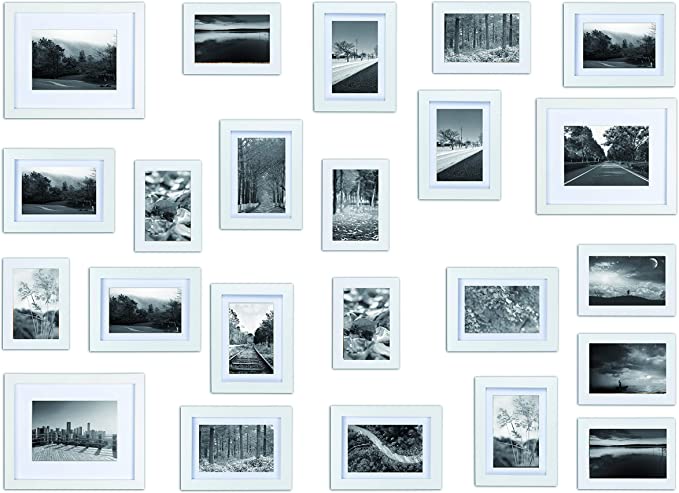 Ray & Chow White Gallery Wall Picture Frames Set Kit- 23 Frames- Solid Wood- Glass Window-Made to Display 8x10 5x7 4x6 Pictures Without Mat or 5x7 4x6 4x6 Pictures with Mat- Hanging Hardware Included