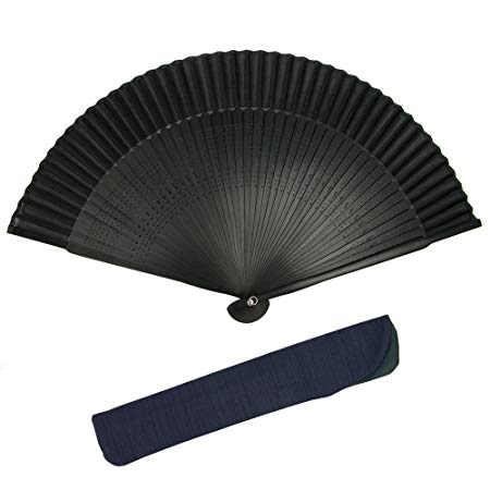 KYOETSU Japanese Sensu Folding Fan Black Ribs Silk (Black-0)