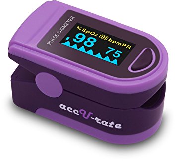 Acc U Rate Pro Series DELUXE CMS 500D Finger Pulse Oximeter Blood Oxygen Saturation Monitor with silicon cover, batteries and lanyard
