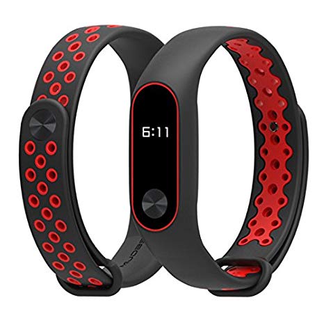Taslar® Waterproof Xiaomi Mi Fitness Tracker Bracelet Accessories/Xiaomi Mi Band 2 & Mi Band HRX Wristband Band Strap,(Dark Black Red)