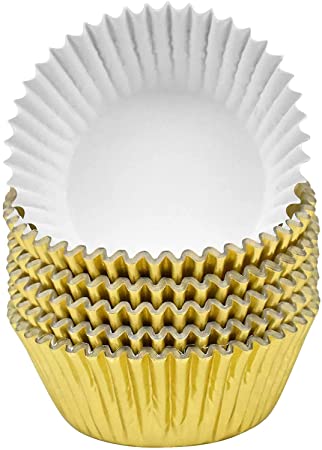 Kissral 100PCS Foil Metallic Cupcake Liners, Foil Baking Cups, Cupcake Paper, Baking Cases, Cupcake Wrappers, Muffin Cases Paper, Cupcake Liners for Wedding Birthday Christmas Party (Gold)