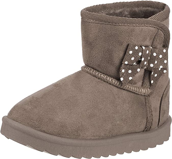 CLOVERLY Toddlers Girls Winter Fur Boots Warm Slip-on Fashion Snow Boots with Bow