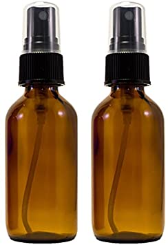 Amber Glass Spray Bottle (2 oz, 2 pk) with BONUS Waterproof Labels, Fine Mist Sprayer, for Essential Oils, Colognes & Perfumes, Highest Quality