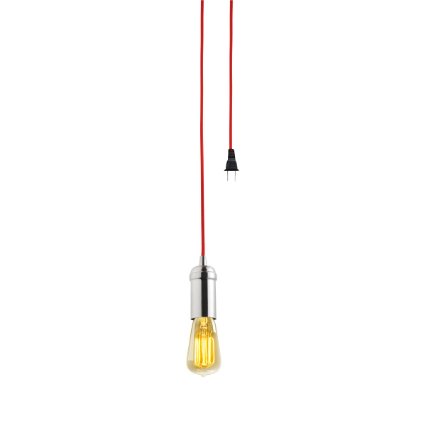 Globe Electric 1-Light Vintage Edison Plug-In Mini Pendant, Brushed Steel Finish, Red Designer Rope Cord, In-Line On/Off Rocker Switch, 1x A19 60W Bulb (sold separately), 64917